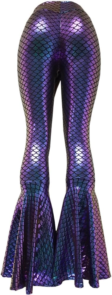 pinda Iridescent Mermaid High Waisted Wide Leg Yoga Bell Bottom Pants Leggings