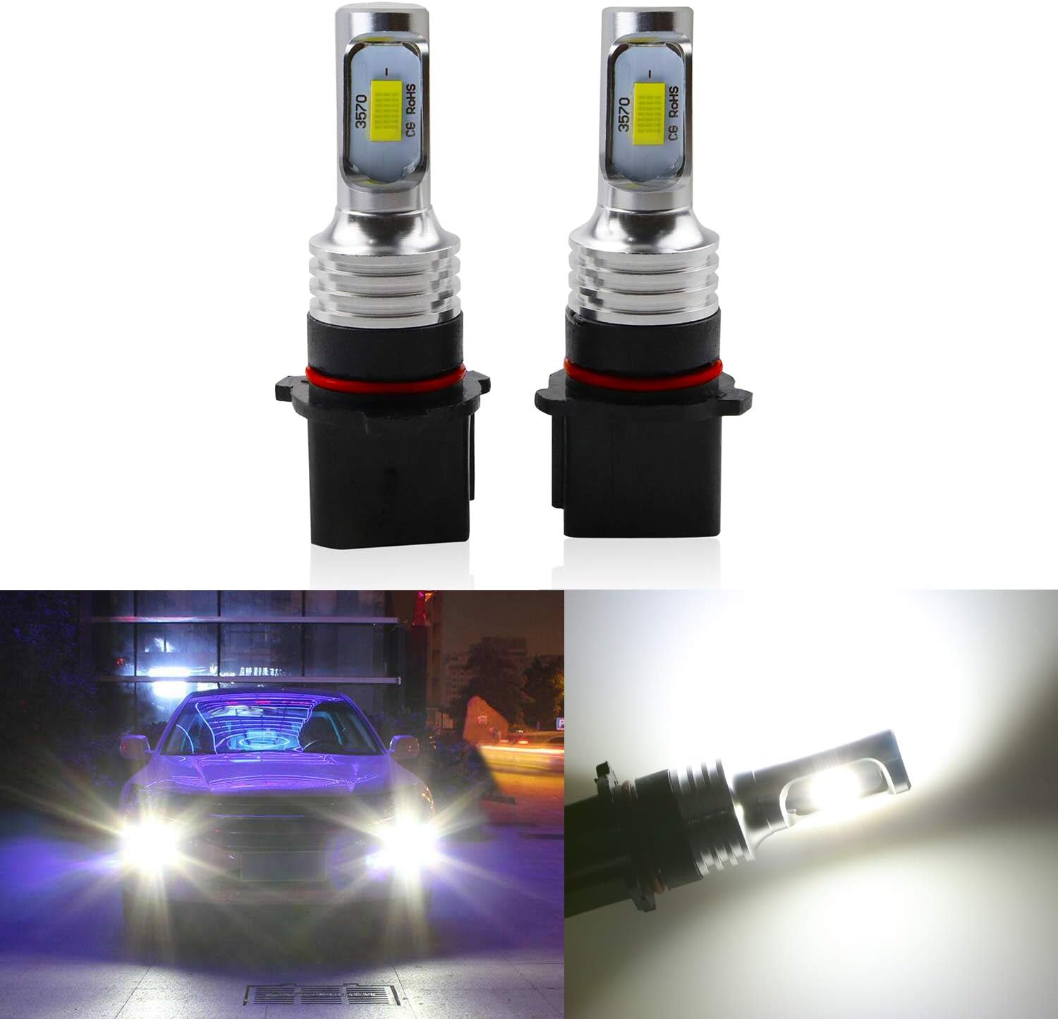 Jackma555 2pcs PSX26W LED Fog Light Bulbs, 9005 LED Bulb, 9006 Fog Lights Lamp Replacement - 3570 CSP Chips 6000K white Super Bright