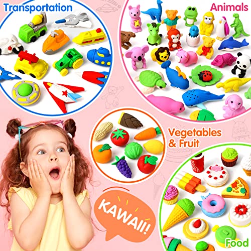 70 Pack Animal Erasers for Kids Bulk Desk Pets Classroom Prizes