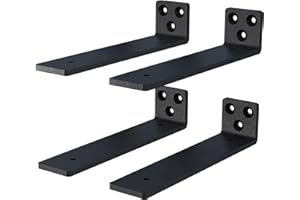NEODROP 10 Inch Floating Shelf Brackets, Heavy Duty Hidden Bracket for Wall, Mantel, Bookshelves, Black Powder Coated Steel, 4-Pack