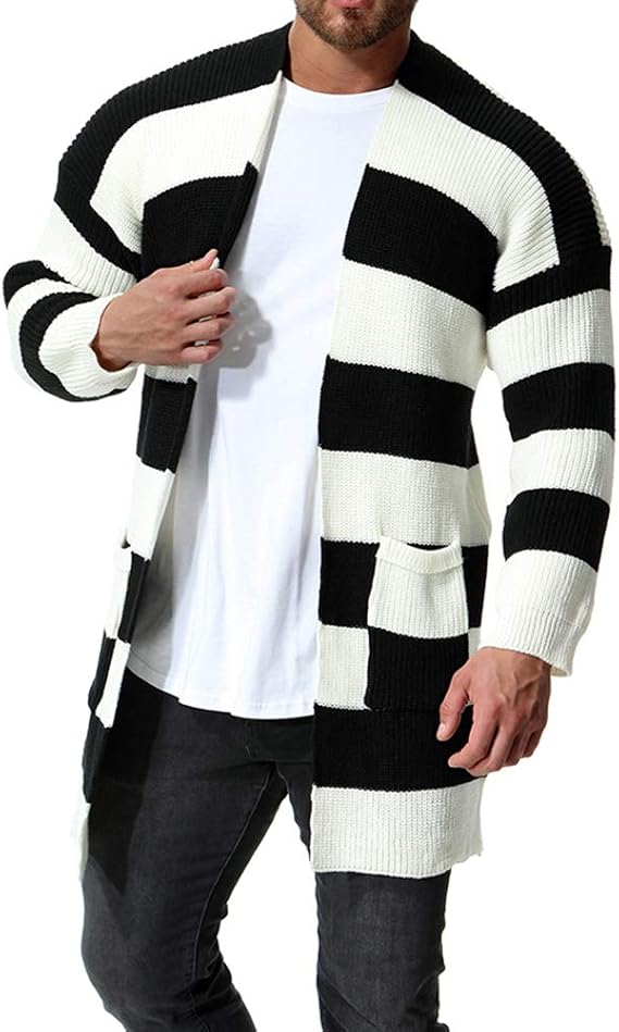 black and white striped cardigan sweater