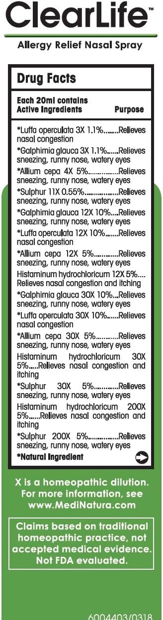 MediNatura ClearLife Natural Allergy Relief - Safe, Non-drowsy Relief in Any Region - 0.68oz Nasal Spray: Health & Personal Care
