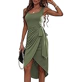 GRECERELLE Women's Sleeveless Midi Dress Casual Wrap Knee Length Dress Side Slit Tank Dress for Summer Club Night Out Dresses
