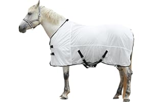 Gallopoff Horse Fly Sheet, Standard Neck Comfy Mesh Fly Sheet for Horses, Equine Summer Flysheet UV-Protective White 78"