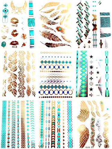 9 sheets armband necklace rose feather metallic flash temporary tattoo Temporary Tattoos for Men