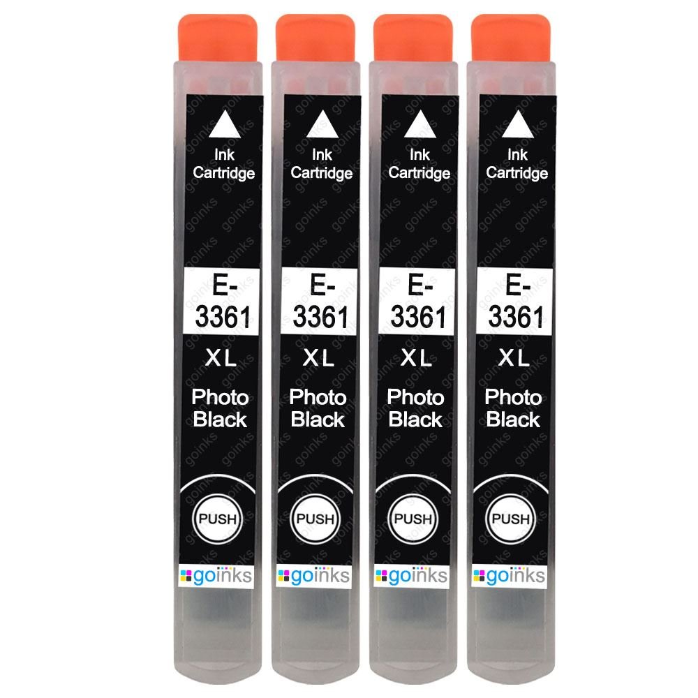 Go Inks 4 Photo Black Ink Cartridges to replace Epson T3361 (33XL Series) Compatible/non-OEM for Epson Expression Premium Printers, High Capacity (XL)