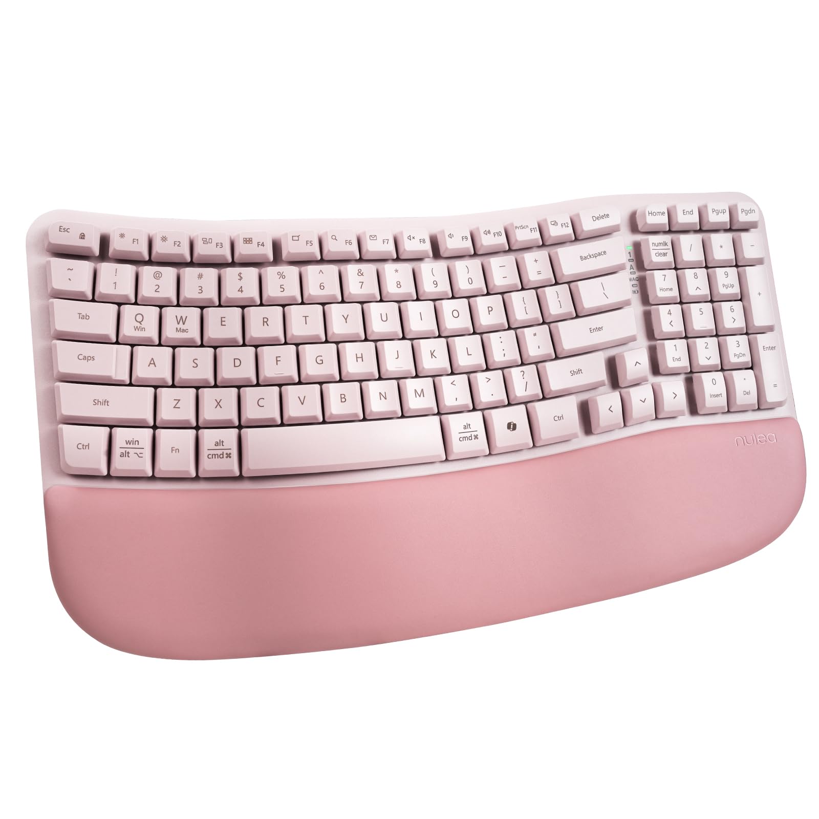 Photo 1 of Nulea RT08 Wave Keys Wireless Ergonomic Keyboard with Cushioned Palm Rest, 2.4GHz Ergo Cordless USB Computer Keyboard, Comfortable Natural Typing, for Laptop, Mac, Windows (Pink)