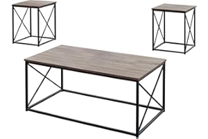 Monarch Specialties I 7950P Table Set, 3pcs Set, Coffee, End, Side, Accent, Living Room, Metal, Laminate, Brown, Black, Conte