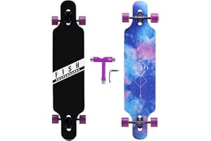 FISH SKATEBOARDS 41-Inch Downhill Longboard Skateboard Through Deck 8 Ply Canadian Maple, Complete Cruiser, Free-Style