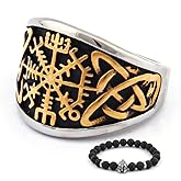 BAVIPOWER Viking Vegvisir Norse Compass Valknut Symbol of Odin Tree of Life Yggdrasil Helm of Awe Rune Stainless Steel Nordic Ring for Men