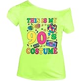 SFHFY 90s Outfit for Women 90's Theme Party Disco Shirt Vintage 80s Neon Off Shoulder Shirts Retro 90s Tops