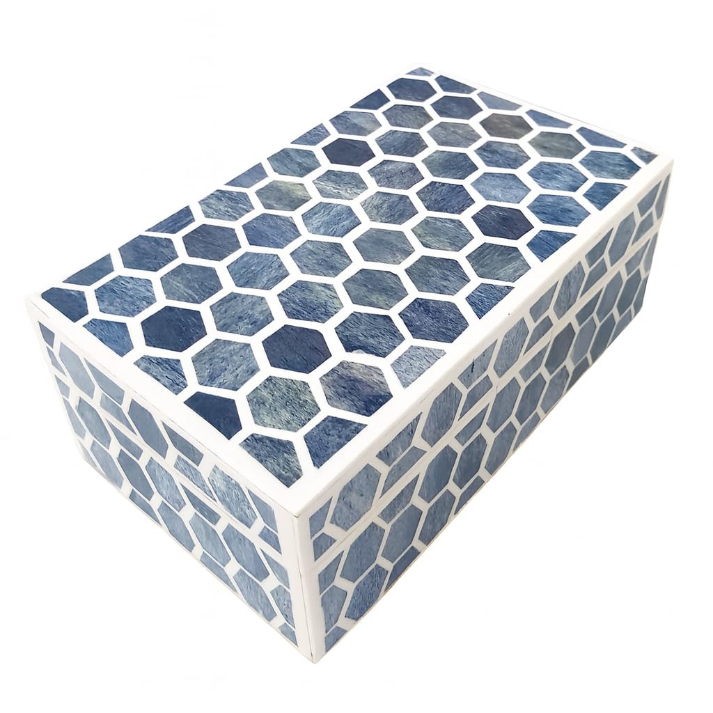 Photo 1 of collectiblesBuy Handmade Bone Inlay Trinket Box – Large 7x5x4 Chevron Mosaic Jewelry Box – Victorian Decorative Organizer for Keepsakes, Gifts, Home or Office Storage