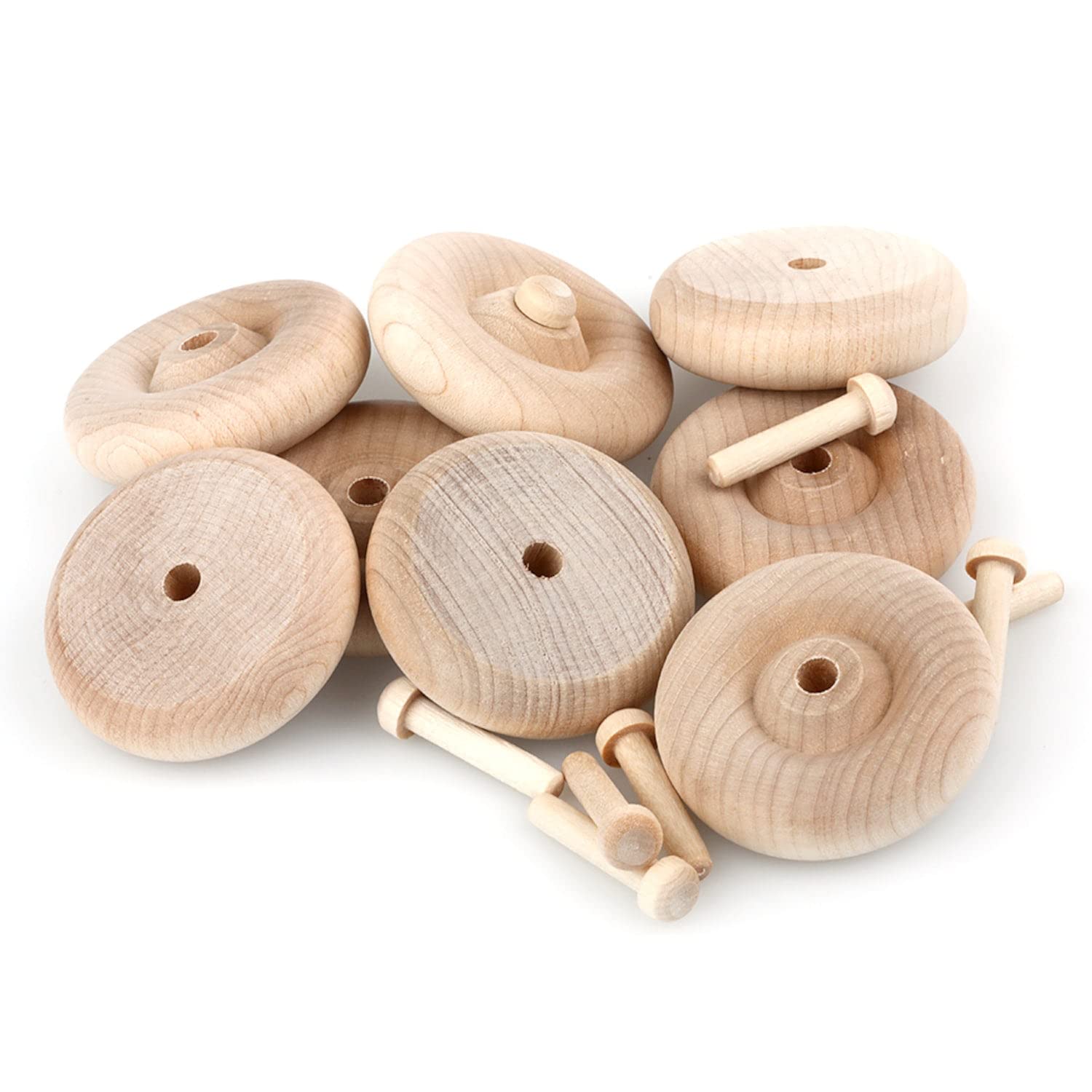 Oakcrafts 63mm / 2.5" Wooden Wheel - Pack of 8 Including axles