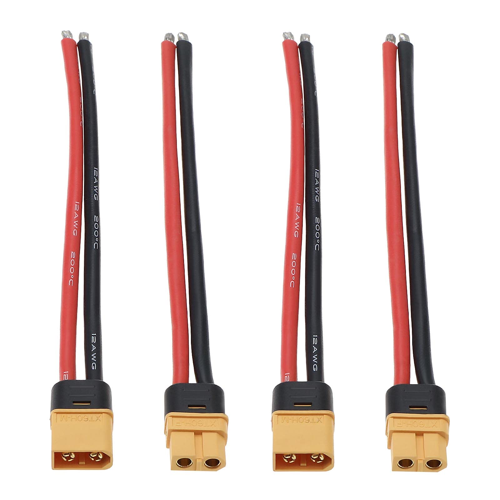 OTOTEC 4Pcs XT60 Female Cables XT60 Male Cables Replacement XT60 Plug Male Female Connector Accessories for Drones UAVs Planes Jets 12AWG 15cm