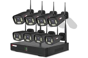 ANSSIPO 8 Channel Wireless Security Camera System, H.265 WiFi NVR Camera System, 8X 3MP Wired Outdoor Indoor Cameras with 2-Way Audio, Face/Motion Detection, Color Night Vision, Dual Alarms, Smart Playback