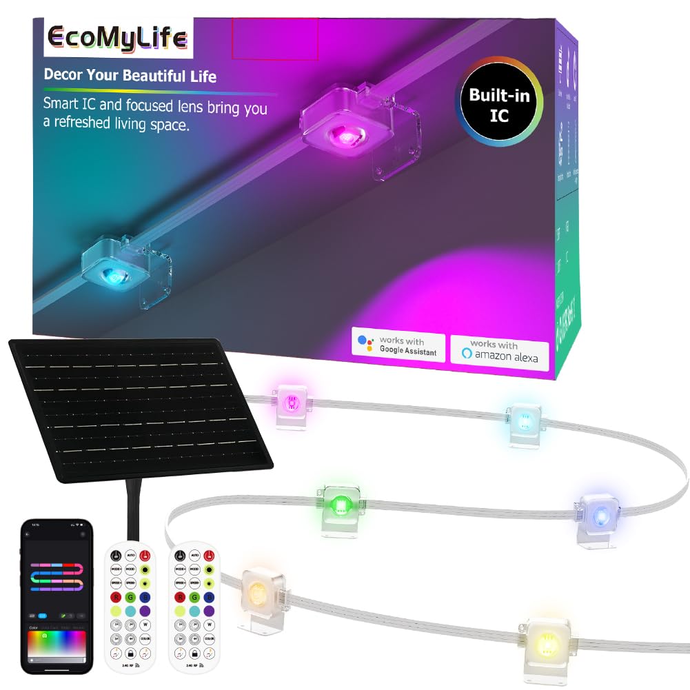 Photo 1 of 100ft Solar Permanent Outdoor Light, Smart RGB Plus IC Outside Lights for House, App/Remote Control String Light, Work with Alexa, IP67 Waterproof LED Strip for Daily Party Christmas All Holiday Decor