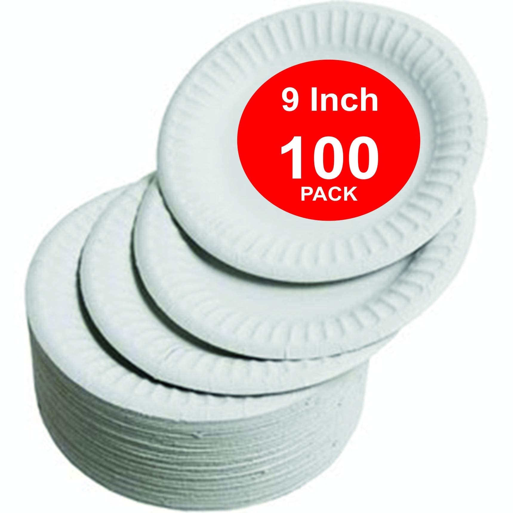 HOT BARGAINS Paper Plates 9 Inch, Pack of 100, White, for Parties and Events