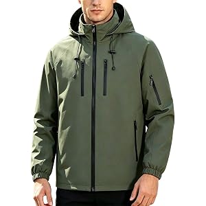 Dovidovi Mens Waterproof Shell Jacket Full Zip Hooded Raincoat Lightweight Windbreaker for Cycling Hiking Golf Outdoor