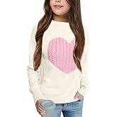 Batermoon Girls' Pullover Sweaters Long Sleeve Cute Heart Pattern Crewneck Knit Jumper Tops