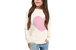 Batermoon Girls' Pullover Sweaters Long Sleeve Cute Heart Pattern Crewneck Knit Jumper Tops