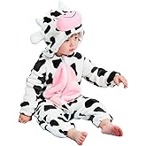 RWFVSJ Unisex Baby Flannel Animals Costume Cosplay Jumpsuit for Christmas Halloween Toddler Winter Front Zip Hooded Romper