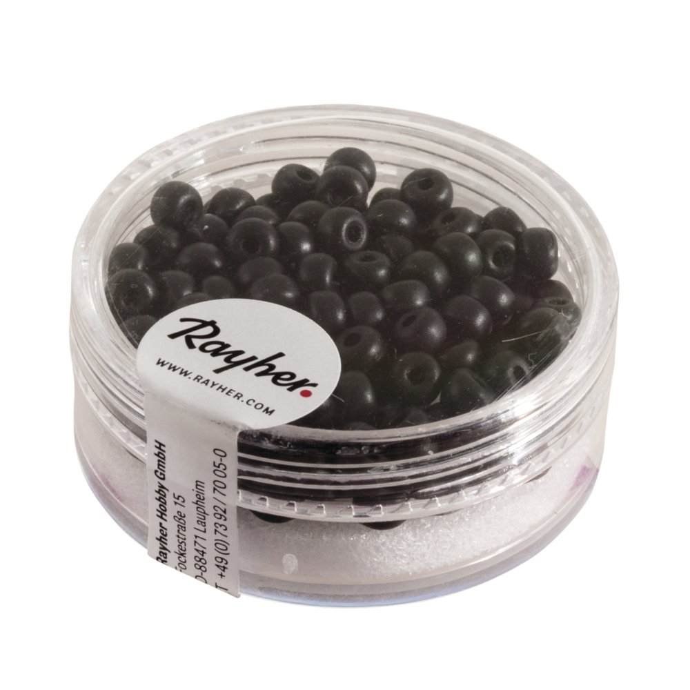 Rayher 14690576 Silk-Bead Glass Rocailles, 4 mm, Box of 120, Black