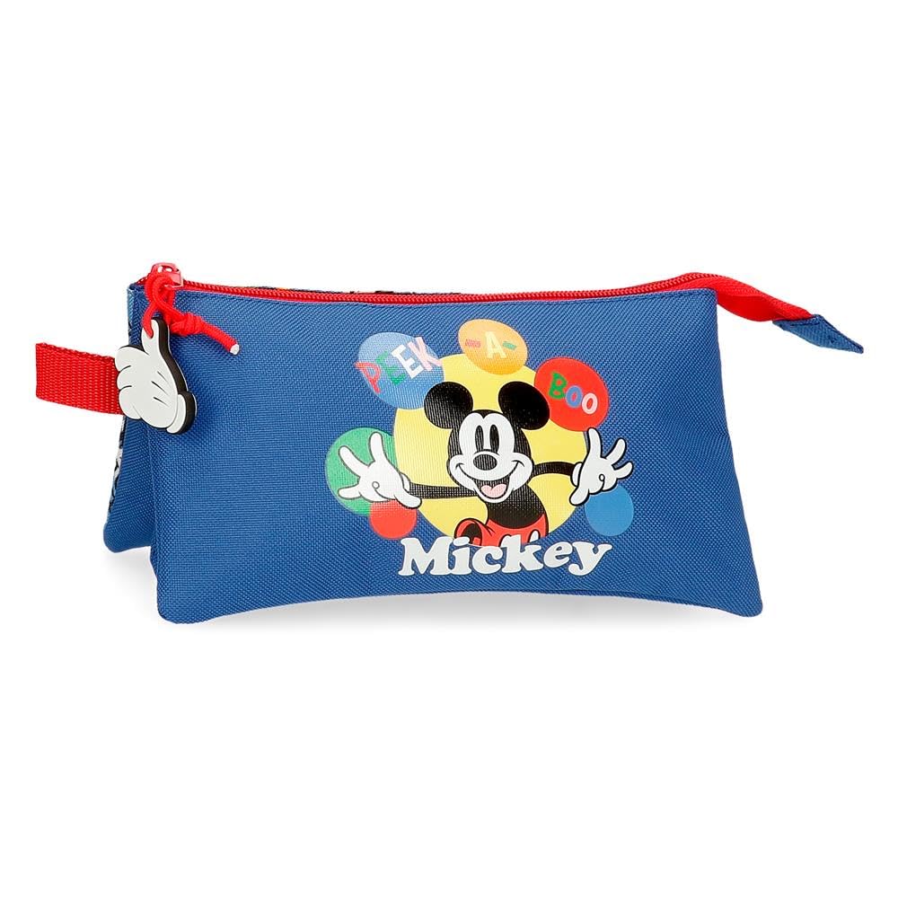 Joumma Disney Mickey Peek a Boo Triple Pencil case Blue 22x12x5cm Polyester L, Blue, Triple Case