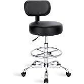 SUPERJARE Drafting Chair with Backrest, Adjustable Foot Rest Rolling Stool | Multi-Purpose Shop Stool, Drafting Stool, Office Desk Chair, Bar Stools with Thick Seat Cushion for Home Bar Kitchen, Black