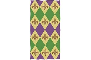 Naanle Stylish Mardi Gras Fleur-De-Lis Diamond Pattern Highly Absorbent Soft Large Decorative Guest Hand Towel for Bathroom, Hotel, Gym and Spa (16 x 30 Inches)