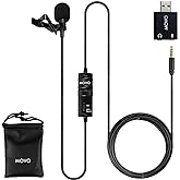 Movo LV1-USB Lavalier Microphone for Computer, Lapel Microphone for iPhone and Android Smartphones, Lav Mic, Clip on Micropho