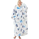 Moinlizy Wearable Blanket Hoodie, Long Thick Hooded Blanket Oversized for Adults Women Men with Pocket and Sleeves