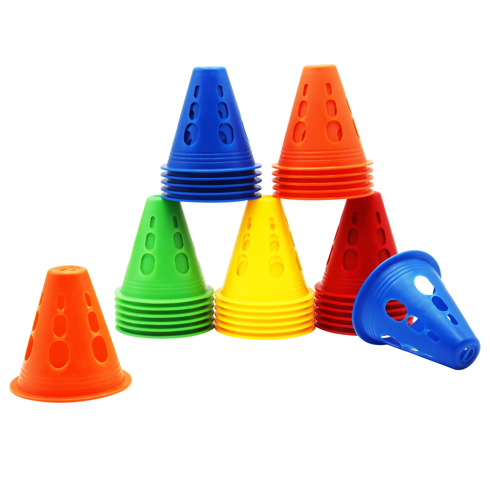 8 cm Marking Cones Marker Cones Football Cones Traffic Cones Skating Slalom Cones Sporting Multifunctional Cone for Skating, Sports, Equestrian & Dog Training (30 Pieces, 5 Colours)