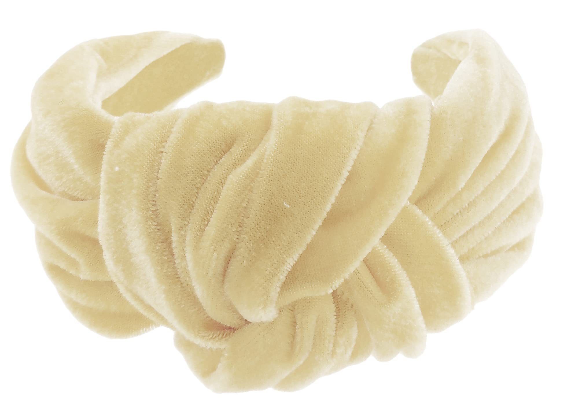 Velvet Knotted Top Knot Twist Twisted Turban Extra Wide Thick Fashion Formal Evening Boho Vintage Headband Alice Band Women Hair Accessory Hairband Birthday Wedding Guest Bridesmaid (Beige)