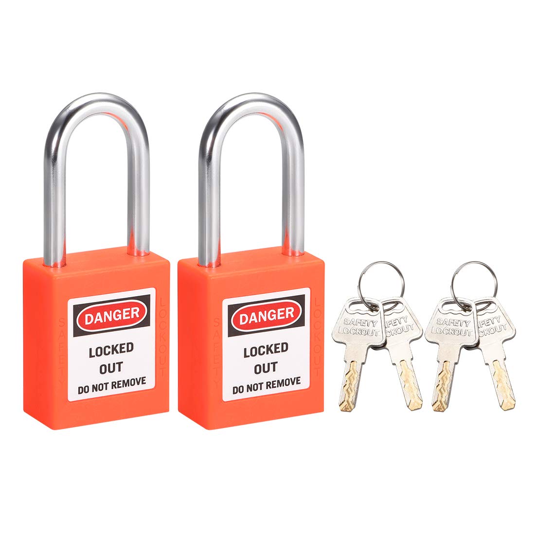 sourcing map Lockout Tagout Safety Padlock 1-1/2-Inch Steel Shackle Keyed Different Orange 2Pcs