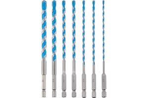 toolant Concrete Drill Bit Set & Masonry Drill Bit Set, Shockproof Hex Shank Drill Bit Set (7pcs) for Glass/Brick/Plastic/Cement/Tile, Industrial Strength Carbide Drill Bit Tip, 5/32"-3/8" Box of 7