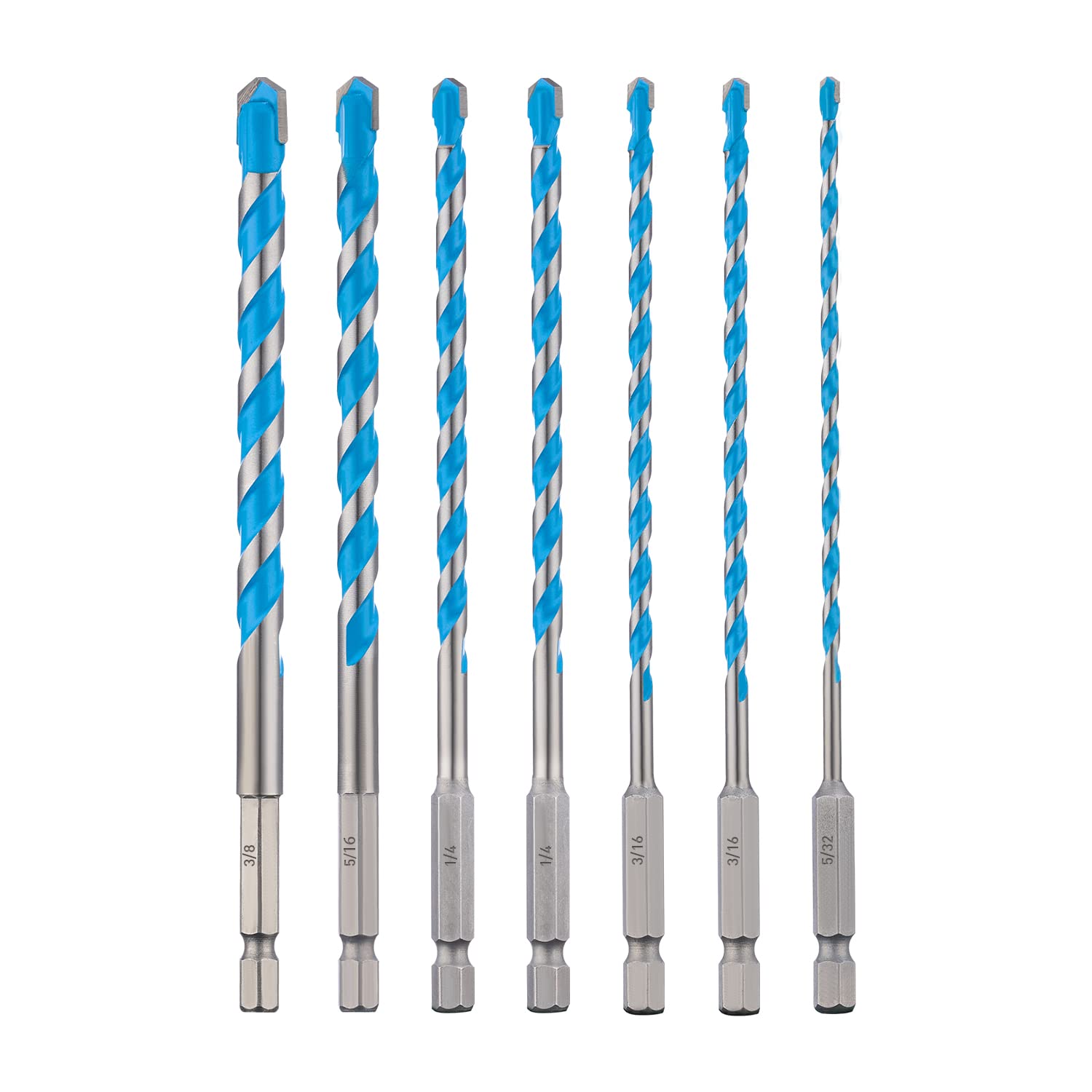 Photo 1 of toolant Concrete Drill Bit Set & Masonry Drill Bit Set, Shockproof Hex Shank Drill Bit Set (7pcs) for Glass/Brick/Plastic/Cement/Tile, Industrial Strength Carbide Drill Bit Tip, 5/32"-3/8" Box of 7