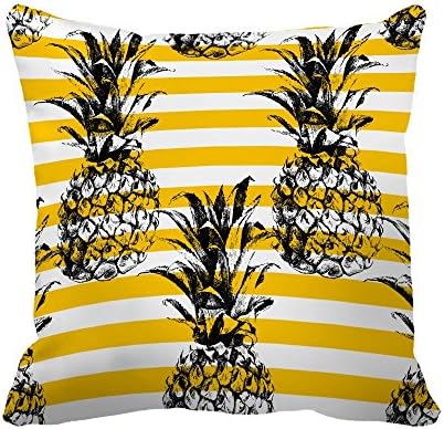 Rikoel Decorative Cotton Line Blend Pineapple Under Yellow And White Strips Background Sofa Bed Home Decor Pillow Case Cushion Cover 18"x 18"