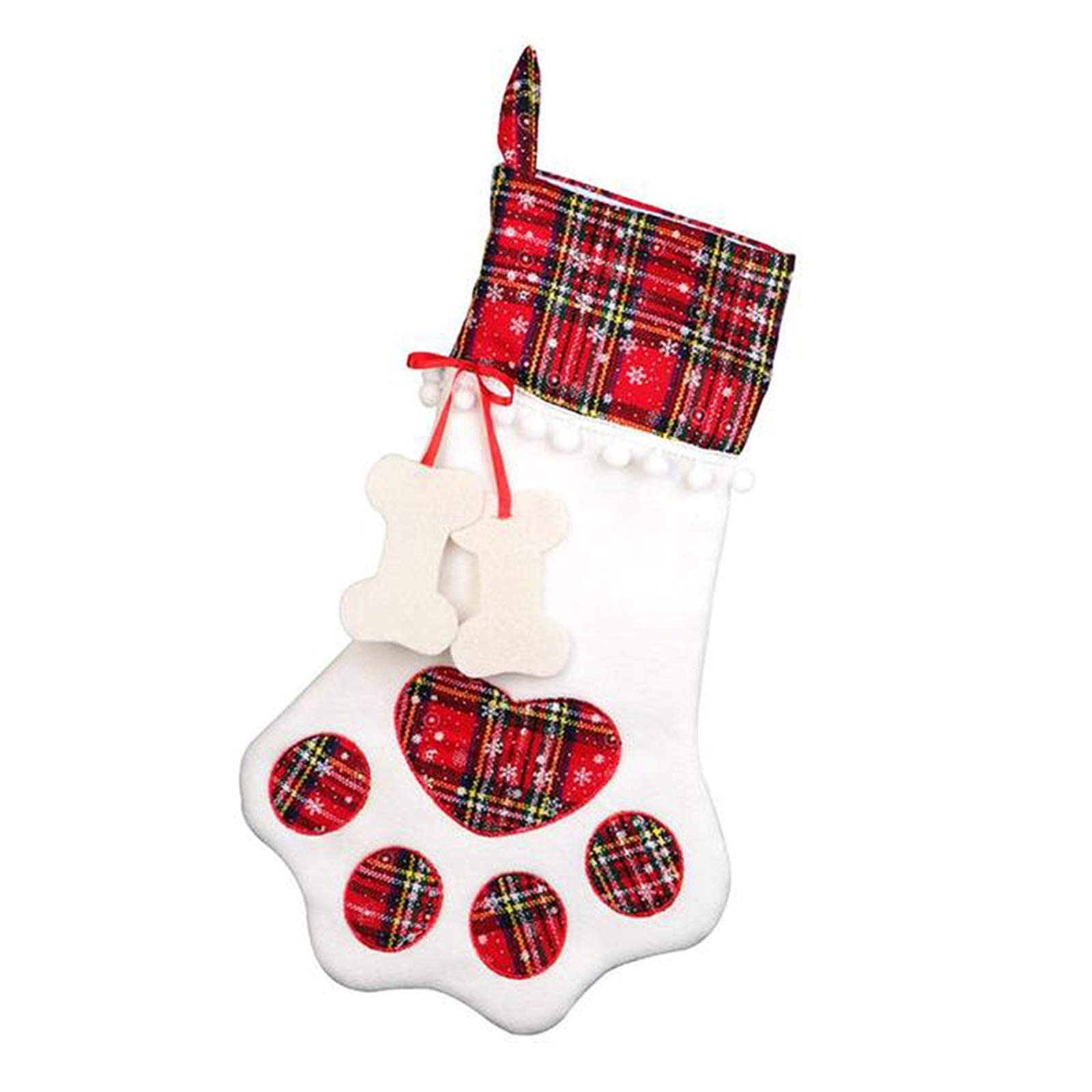 SUNNEE Christmas Pet Stocking Hanging Christmas Stocking with Large Paw for Christmas Decorations (Red)