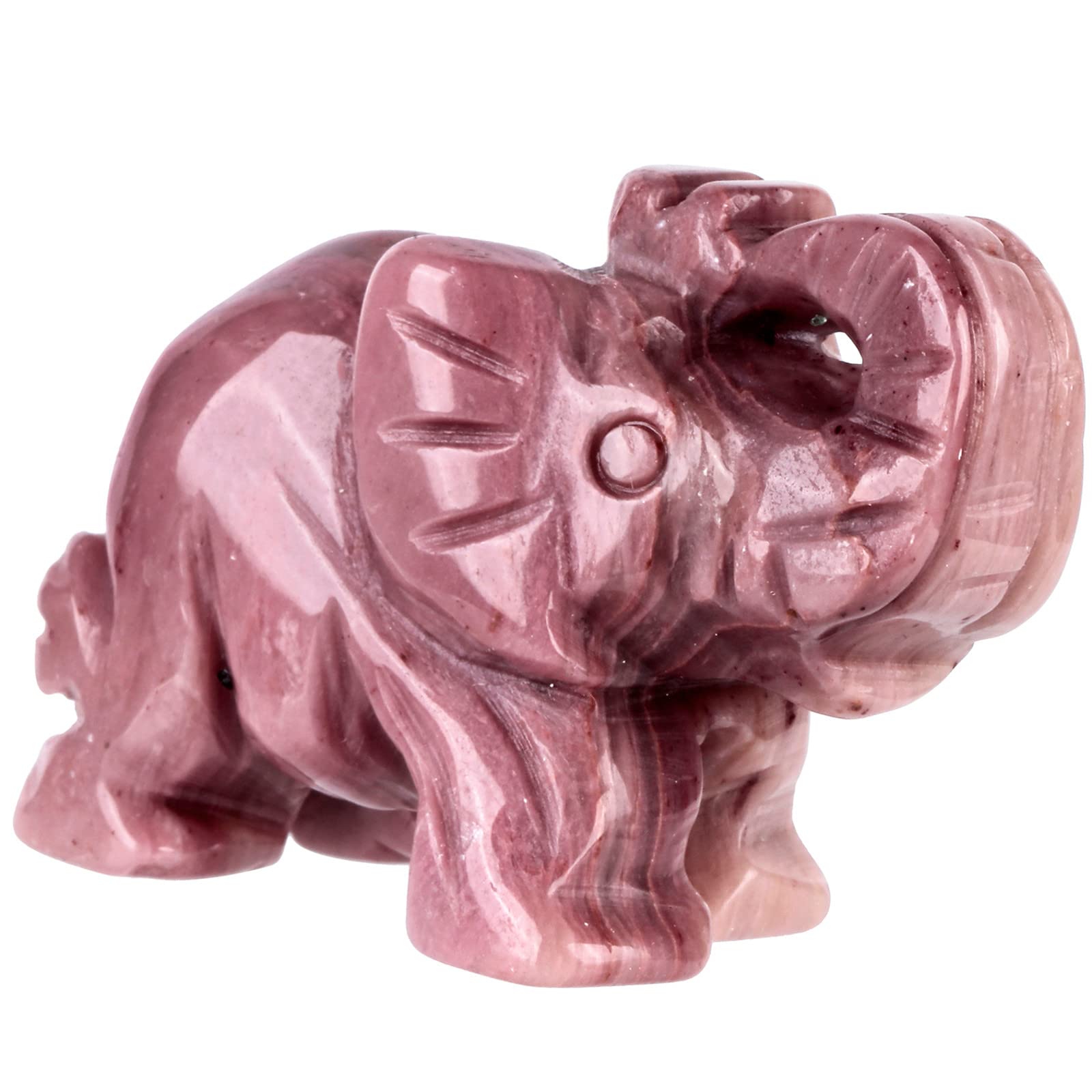Nupuyai Rhodonite Carved Crystal Animal Elephant Statue Figurine, Good Luck Gift Energy Healing Mini Crystal Ornament for Home Office Decor