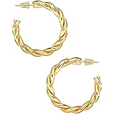 wowshow Gold Hoop Earrings, 14K Gold Plated Chunky Small Hoop Earrings for Women Lightweight Jewelry Gifts 14/20/30/35/45MM