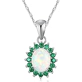 CiNily 14K White Gold Plated Opal Pendant Necklace-Flower/Oval Shap Necklace Gemstone Women Girls Jewelry Gift