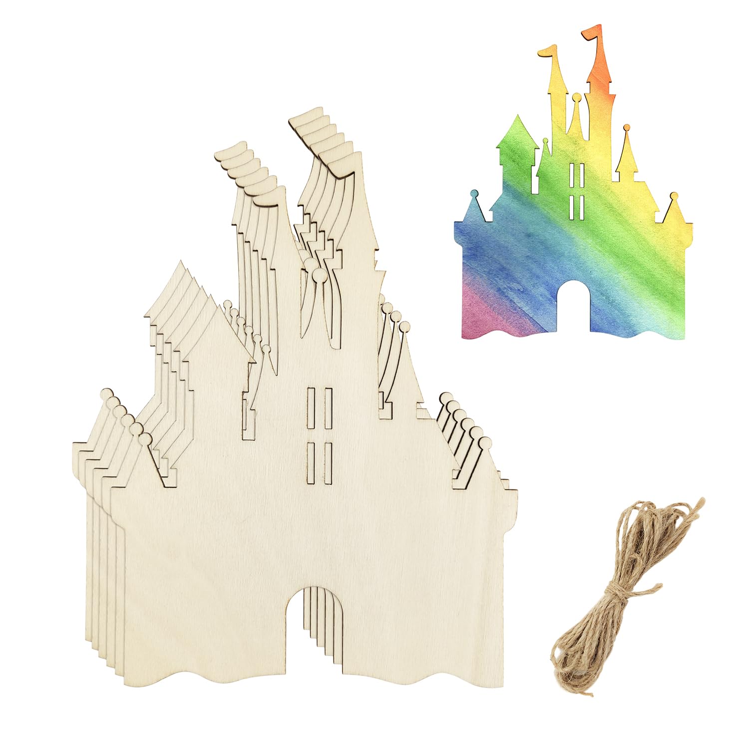 Photo 1 of 15 Pack 6 Inch Wood Princess Castle Cutouts Unfinished Wood Princess Castle Crafts Wooden Princess Castle Hanging Ornaments DIY Princess Castle Craft Gift Tags for Home Party Decoration