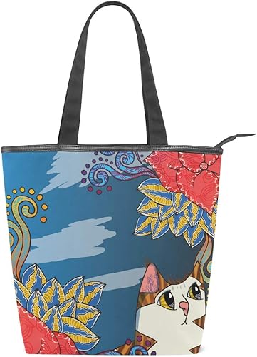 Amazon トートバッグ ショルダーバッグ ハンドバッグ 猫柄 アニメ レデイース ナイロン キャンバス Pu革 創意 面白い 大容量 サイズ 肩掛け 通勤 通学 旅行 高校生 子供 女性 林間学校 人気 おしゃれ バレンタイン プレゼント Jiemeil エコバッグ 買い物 バッグ