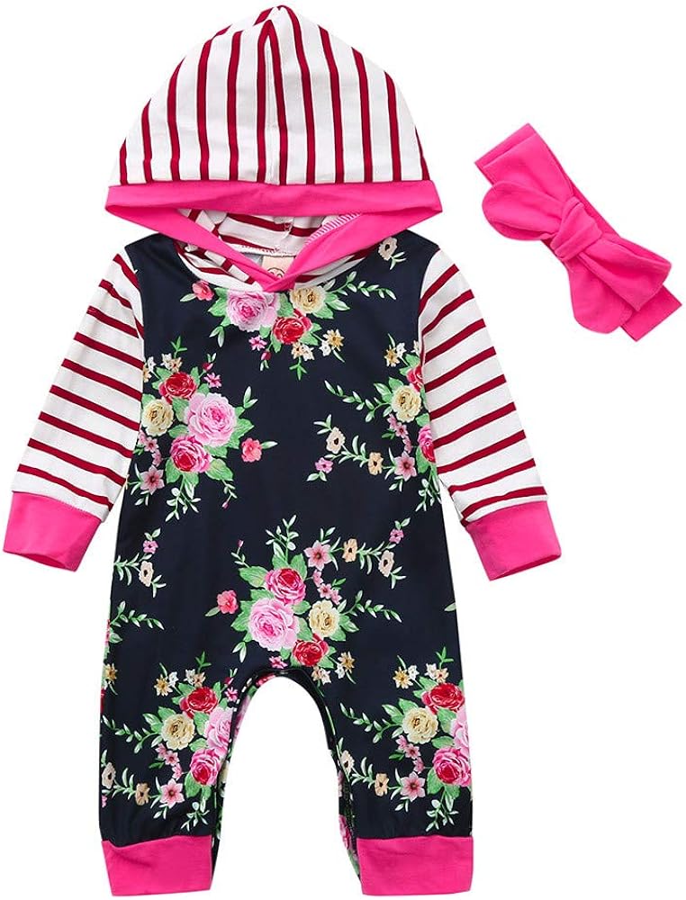 SUNBIBE👻Newborn Baby Girl Winter Clothes Cute Stripe Hooded