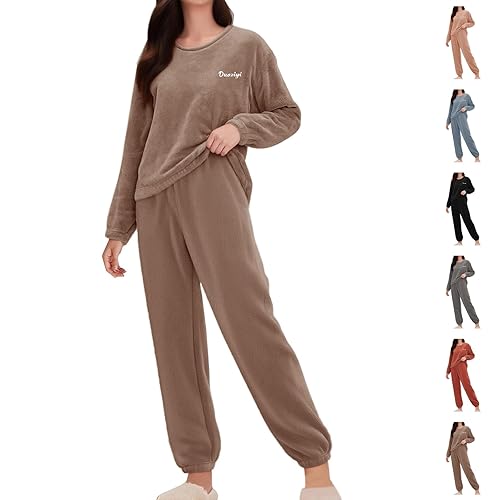 DUHGBNE pyjamas for women winter Premium Flannel Pajamas for Women Winter Warm Fleece Set Heavyweight Sleepwear Loungewear Brushed Thermal Pjs Cold lounge set