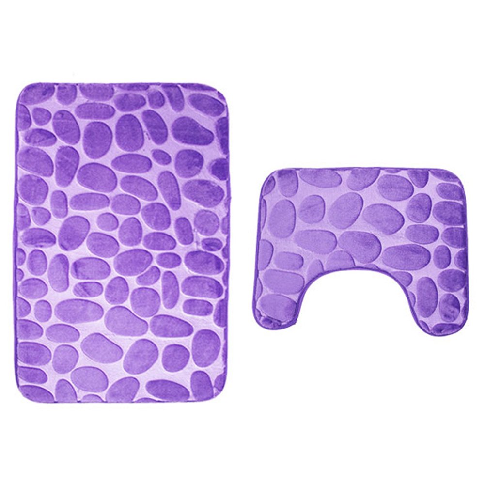 2 Piece Non Slip Pedestal Bath Mat Set, ele ELEOPTION Breathable Memory Foam Bath Mats Soft Comfortable Water Absorbent Toilet Bathroom Rug Non-Slip Pedestal Backing (Purple) โ image 1