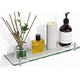 KOCOK Glass Bathroom Shelves,Brushed Nickel Floating Shelves for Wall Rectangular Modern Stainless Steel Glass Shelf for Bath