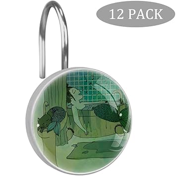 Amazon Com Mermaid And Her Cat Crystal Glass Shower Curtain Hooks
