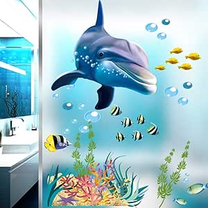 Dibujos Animados Agua De Mar Animales Etiqueta De La Pared Delfín Coral