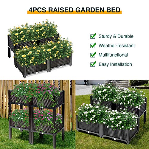 Raised Garden Bed Set of 4,Plastic Elevated Garden Planter Outdoor